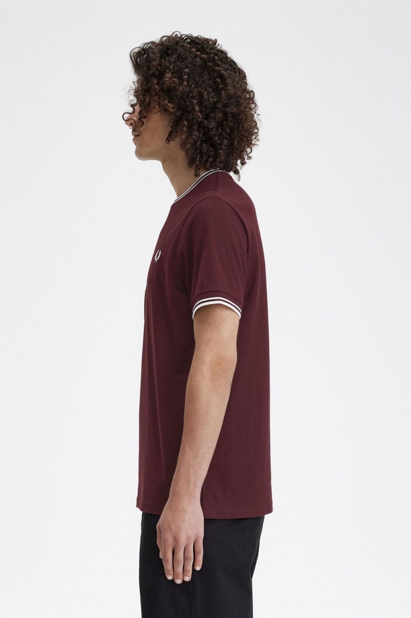 Fred Perry Twin Tipped Men's T-Shirt Oxblood | XRVPL7965