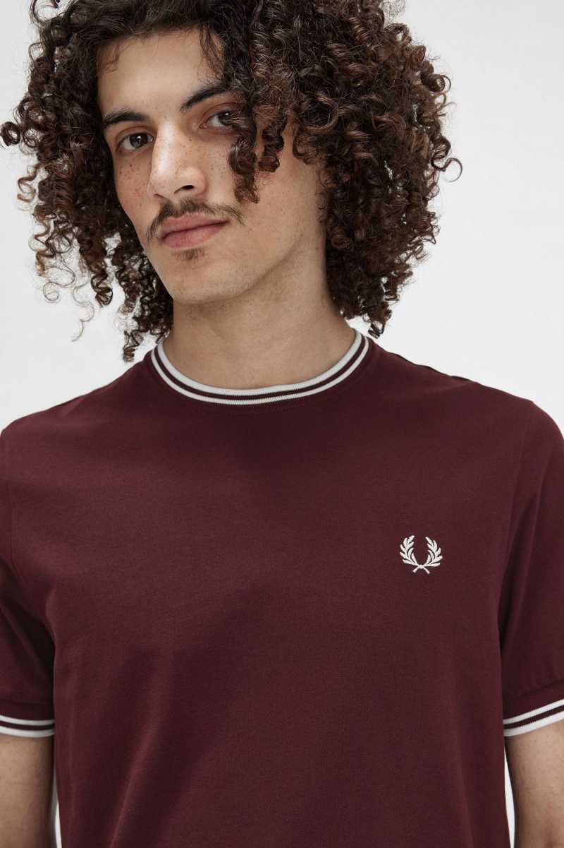 Fred Perry Twin Tipped Men's T-Shirt Oxblood | XRVPL7965