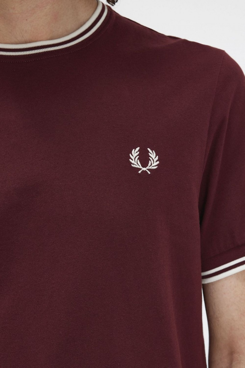 Fred Perry Twin Tipped Men's T-Shirt Oxblood | XRVPL7965