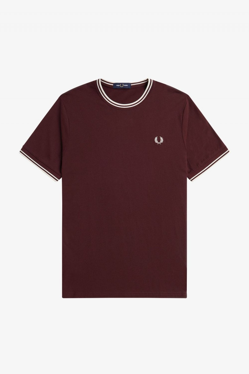 Fred Perry Twin Tipped Men's T-Shirt Oxblood | XRVPL7965