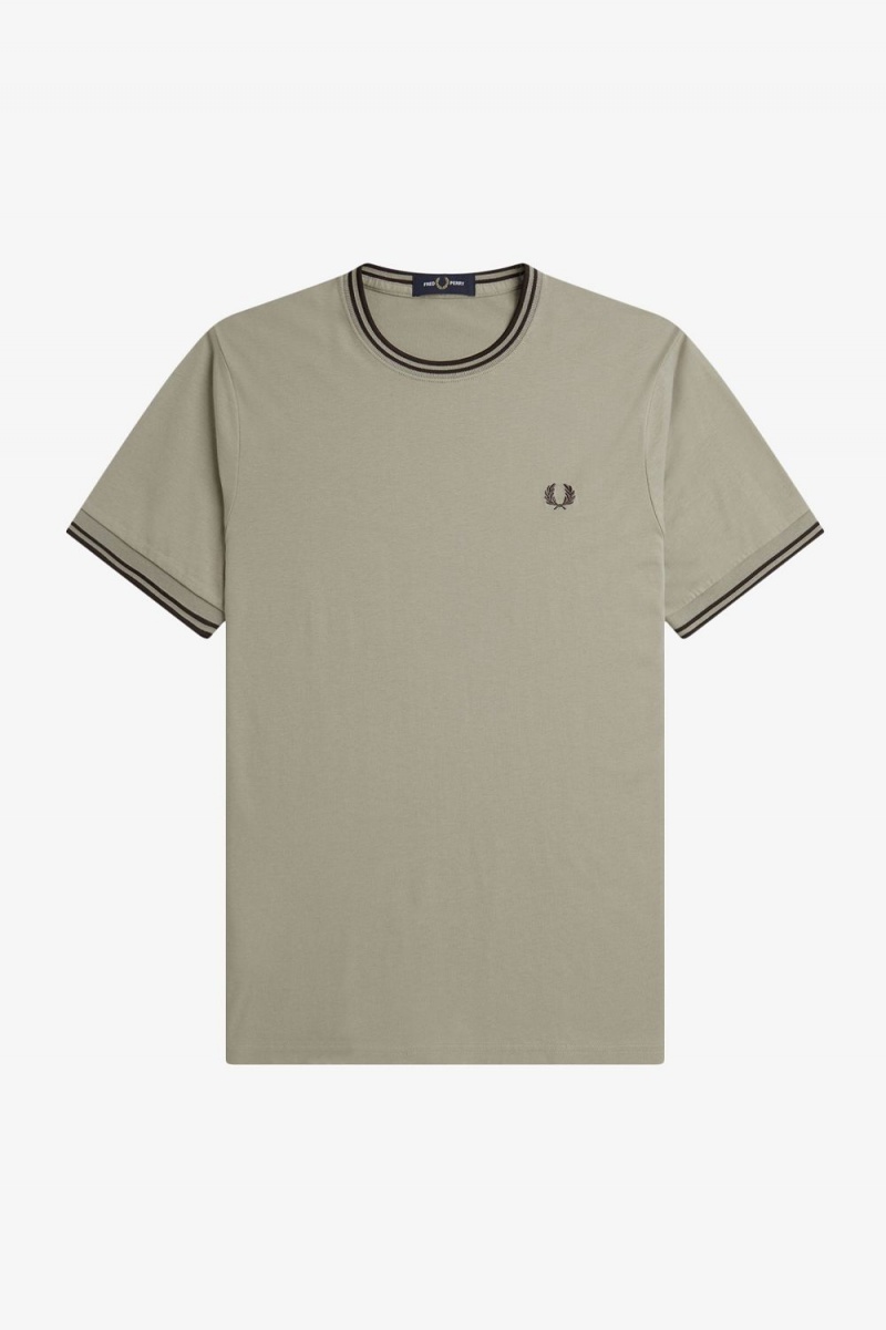 Fred Perry Twin Tipped Men's T-Shirt Warm Grey Dark Red | ZHVNP4038