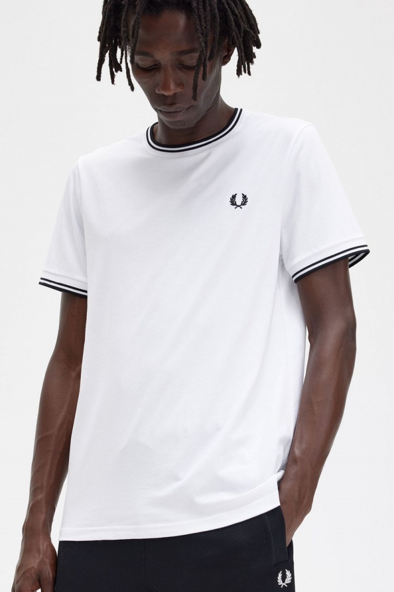 Fred Perry Twin Tipped Men's T-Shirt White | GSTWR0481