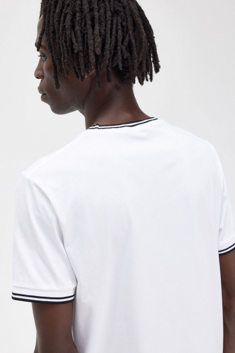 Fred Perry Twin Tipped Men's T-Shirt White | GSTWR0481