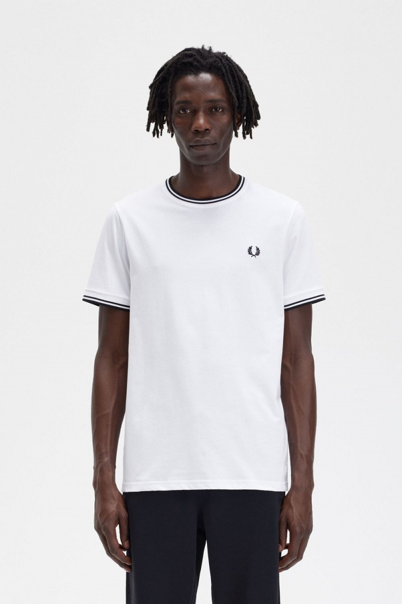 Fred Perry Twin Tipped Men's T-Shirt White | GSTWR0481