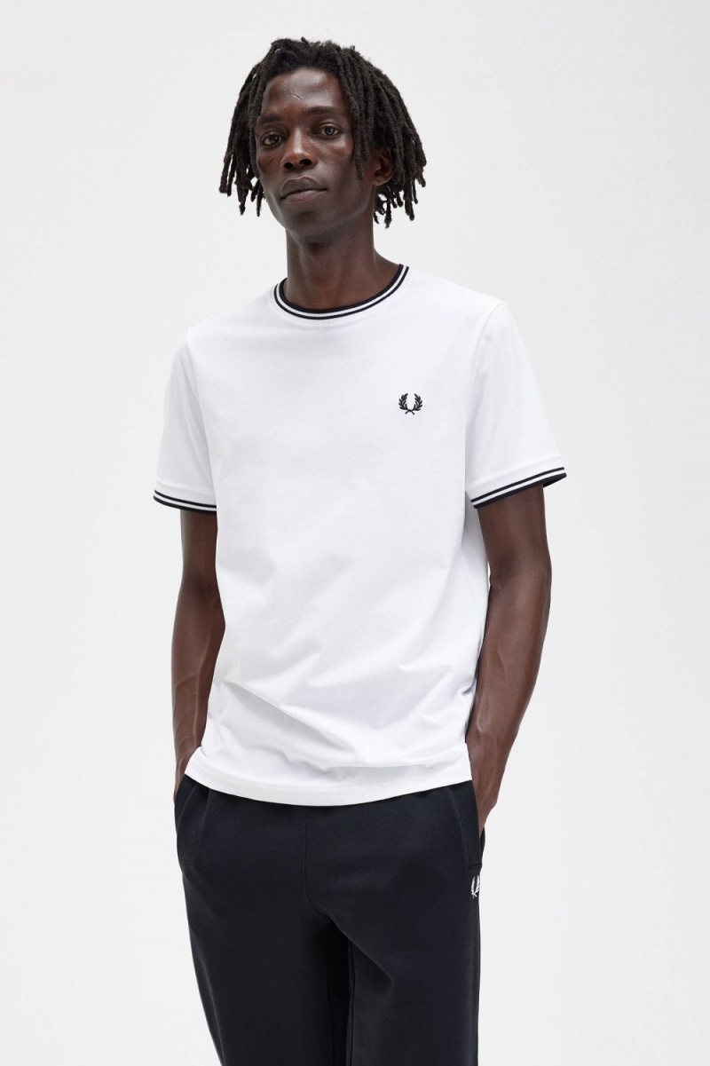 Fred Perry Twin Tipped Men's T-Shirt White | GSTWR0481