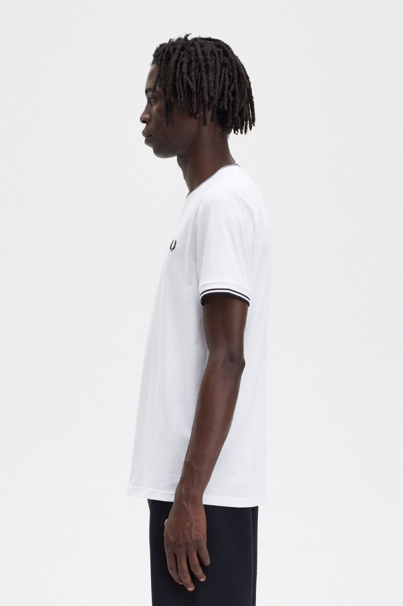 Fred Perry Twin Tipped Men's T-Shirt White | GSTWR0481