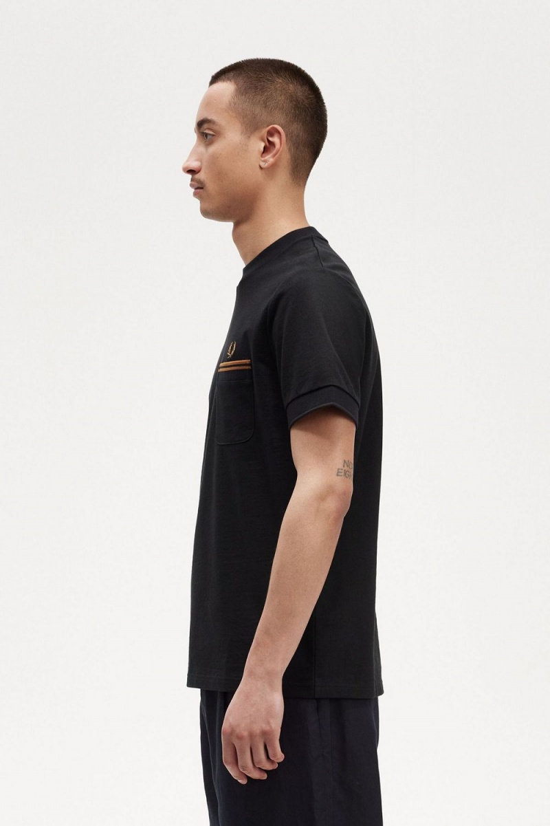 Fred Perry Twin Tipped Pocket Men's T-Shirt Black | IVNKL6894