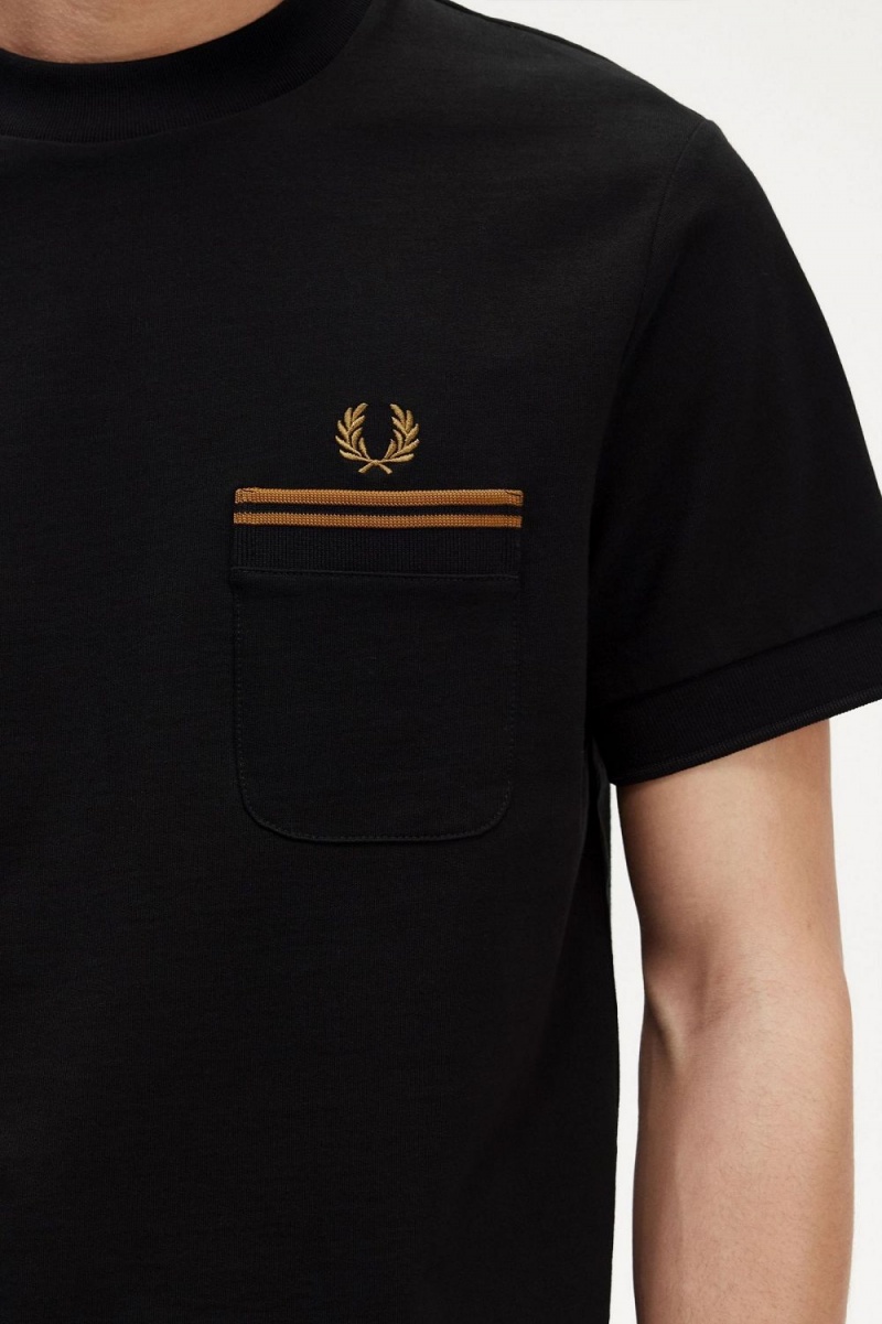 Fred Perry Twin Tipped Pocket Men's T-Shirt Black | IVNKL6894