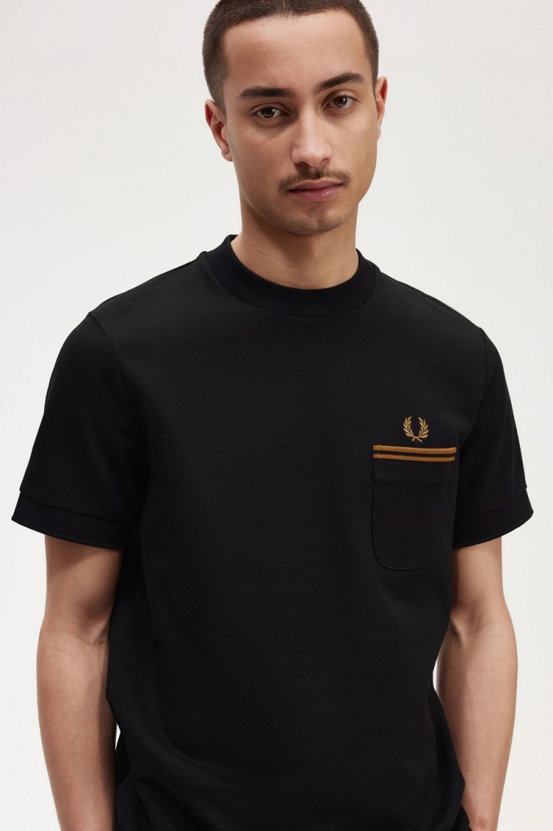 Fred Perry Twin Tipped Pocket Men's T-Shirt Black | IVNKL6894