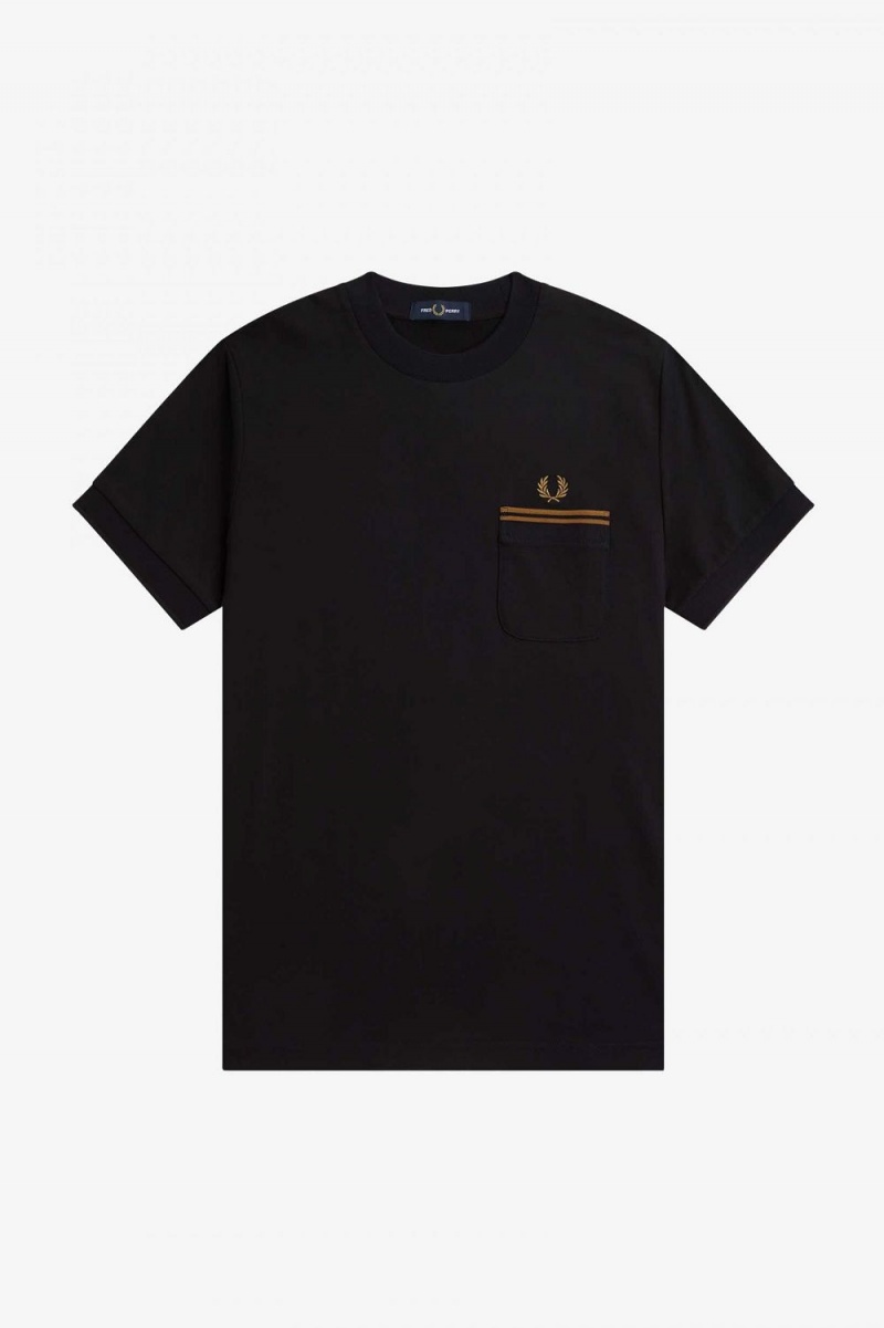 Fred Perry Twin Tipped Pocket Men's T-Shirt Black | IVNKL6894