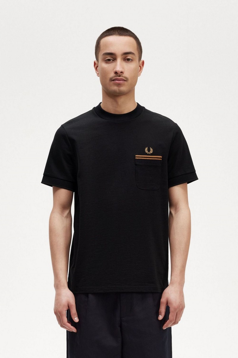 Fred Perry Twin Tipped Pocket Men\'s T-Shirt Black | IVNKL6894