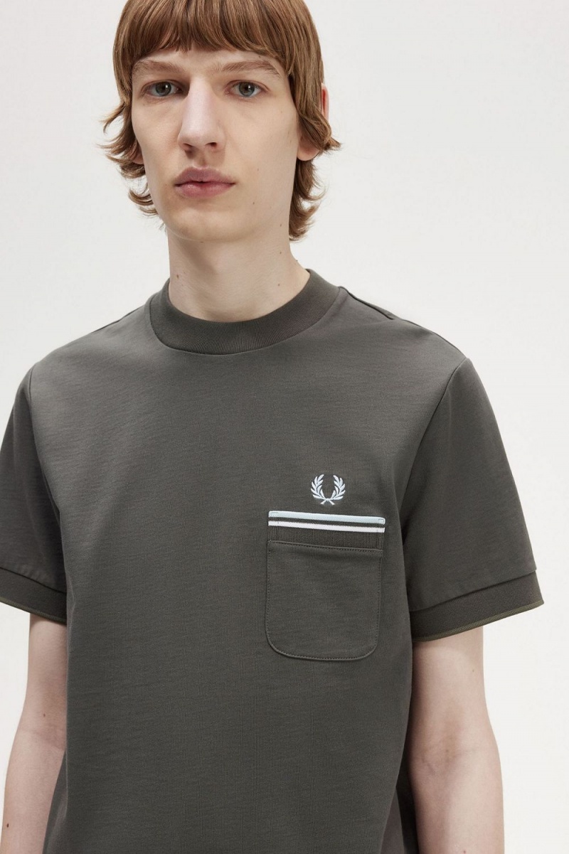 Fred Perry Twin Tipped Pocket Men's T-Shirt Field Green | ZTIHW1569