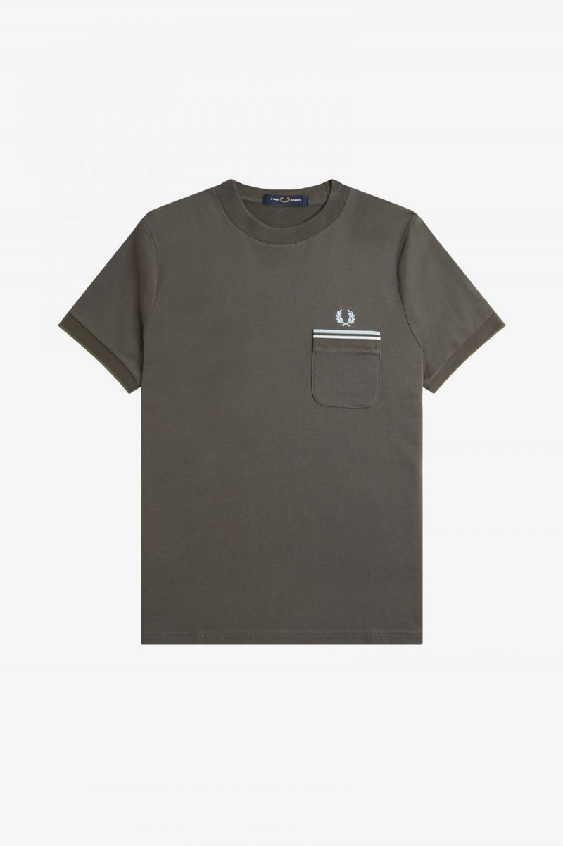 Fred Perry Twin Tipped Pocket Men's T-Shirt Field Green | ZTIHW1569