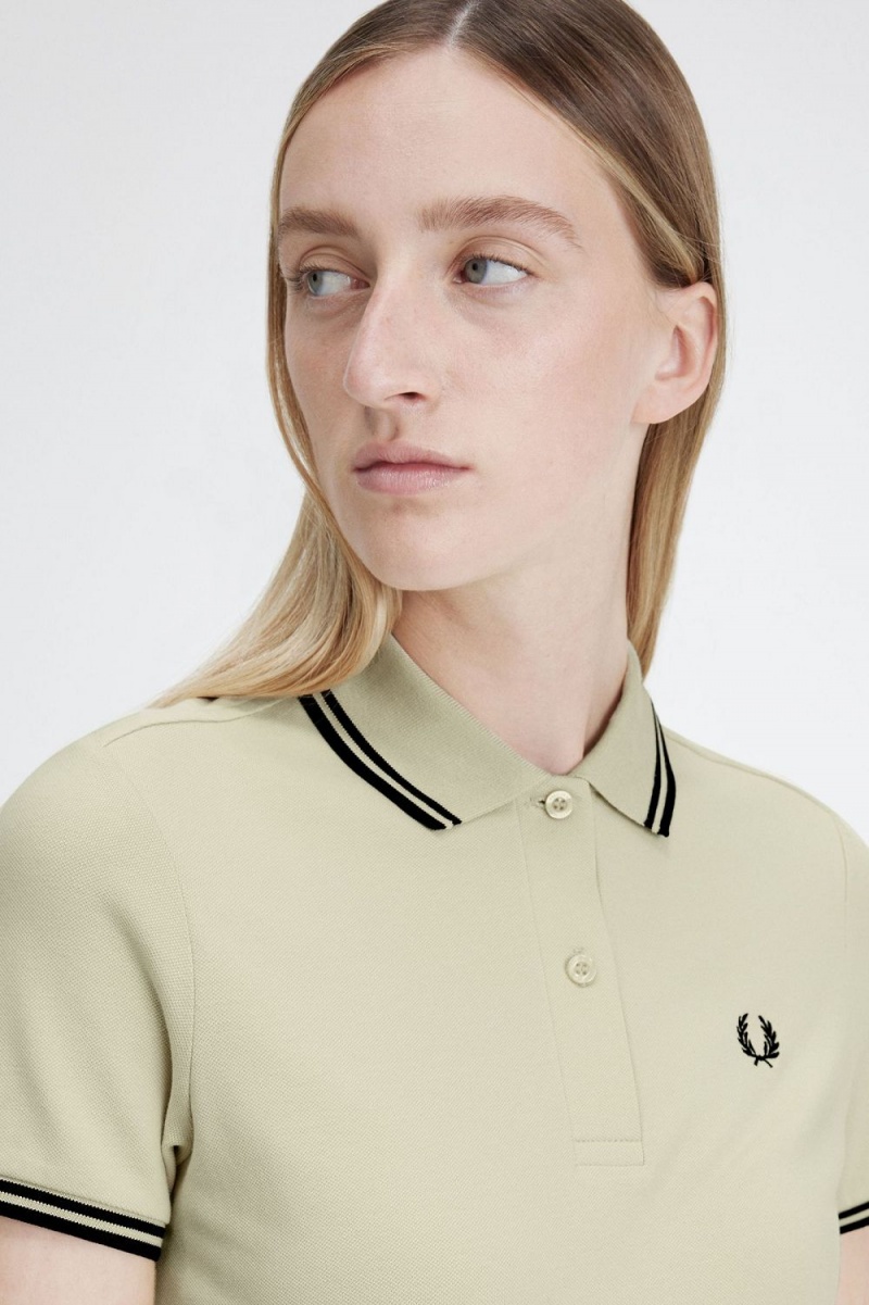 Fred Perry Twin Tipped Shirt Women's Dress Oatmeal | EVXCI7520