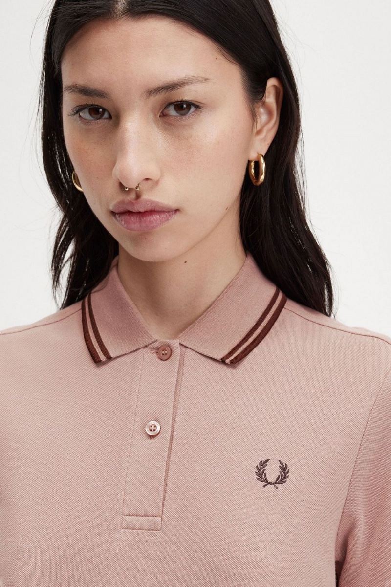 Fred Perry Twin Tipped Shirt Women's Dress Dark Pink Whisky Brown | YNCBG8725