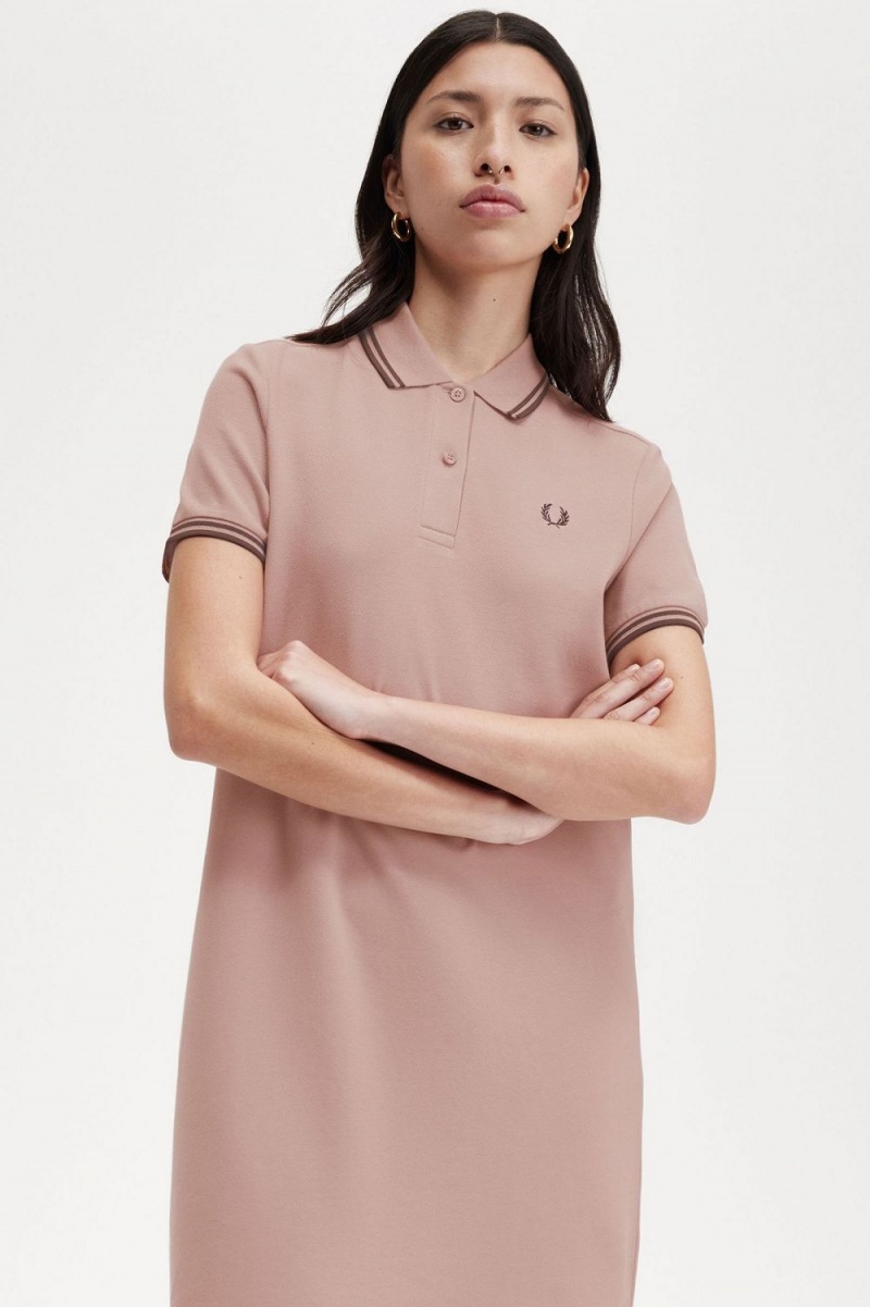 Fred Perry Twin Tipped Shirt Women's Dress Dark Pink Whisky Brown | YNCBG8725