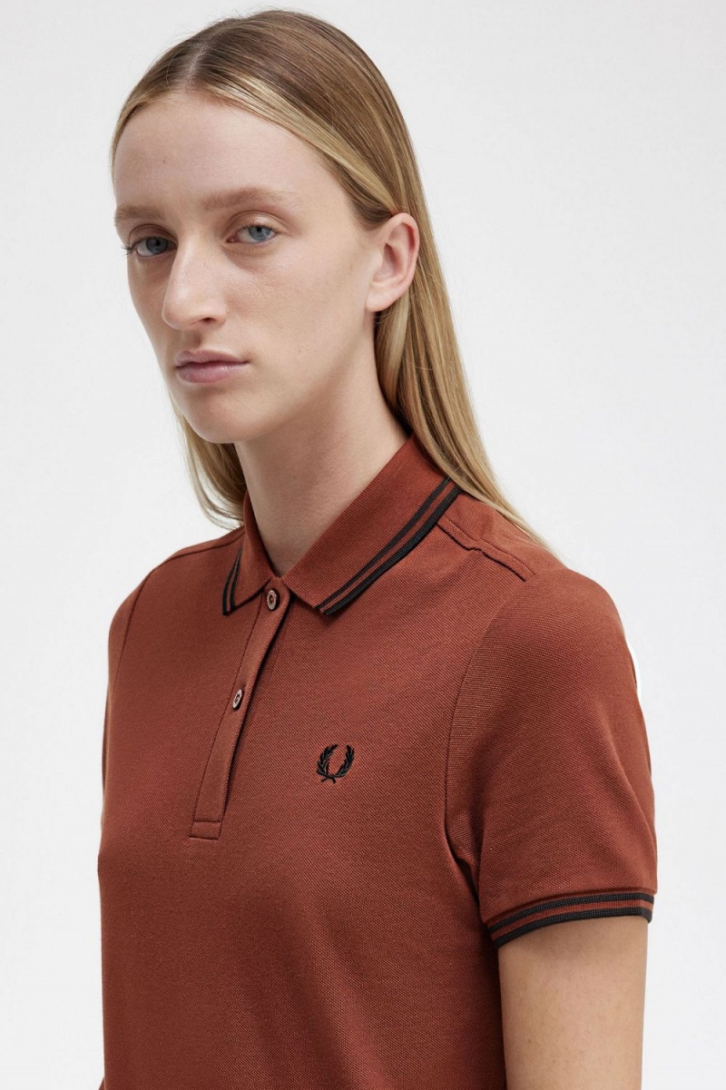 Fred Perry Twin Tipped Shirt Women's Dress Whisky Brown Black | VWRLH6189