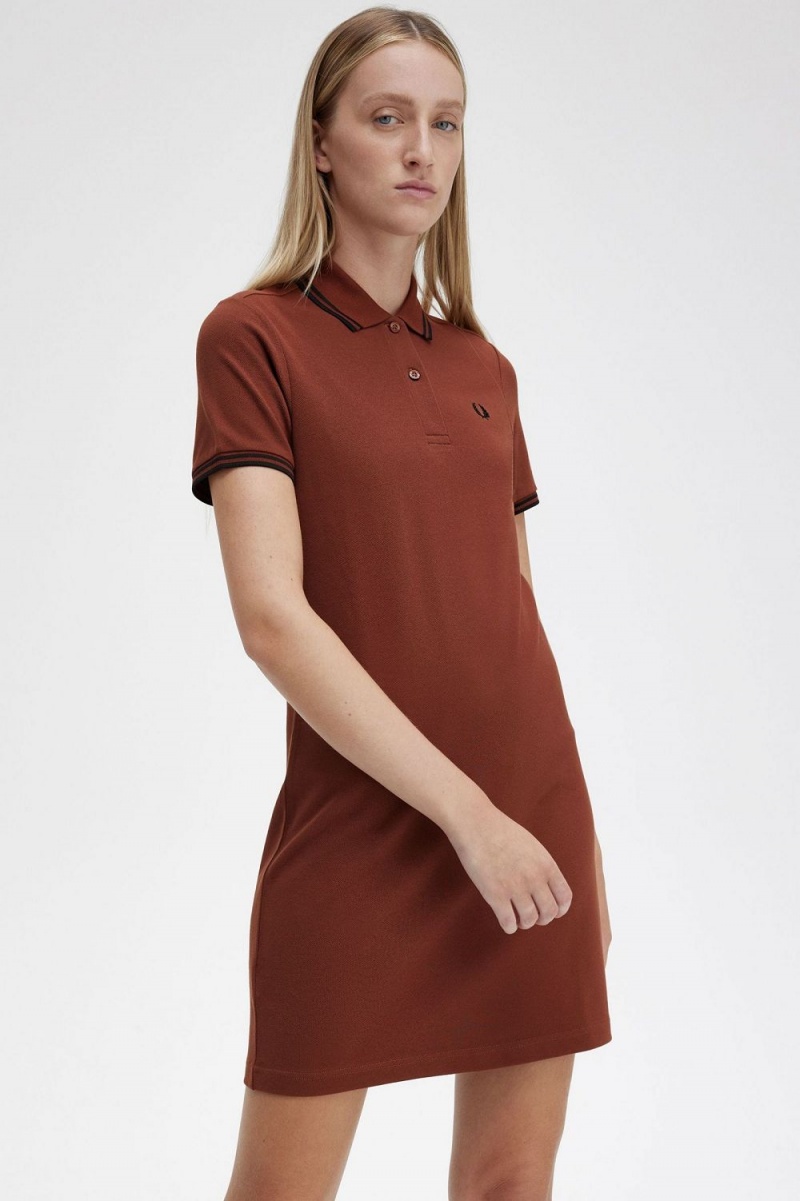 Fred Perry Twin Tipped Shirt Women's Dress Whisky Brown Black | VWRLH6189