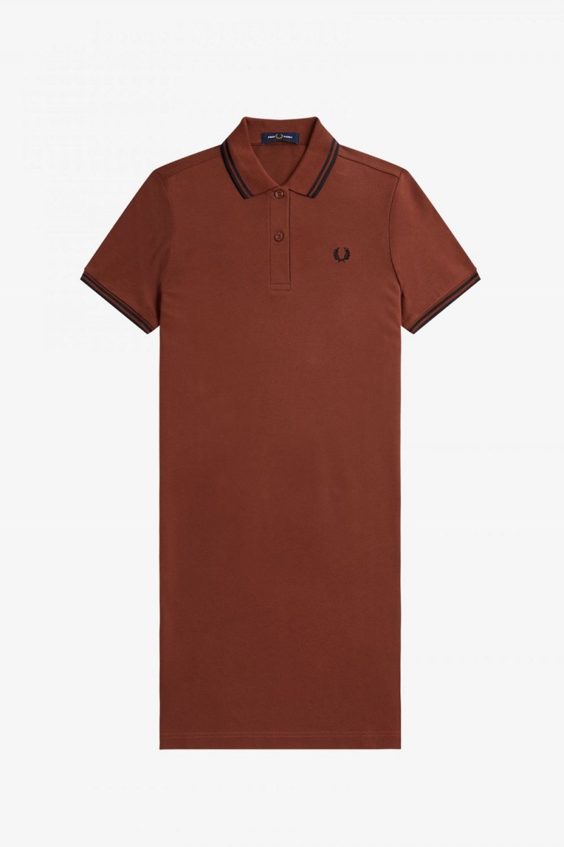 Fred Perry Twin Tipped Shirt Women's Dress Whisky Brown Black | VWRLH6189