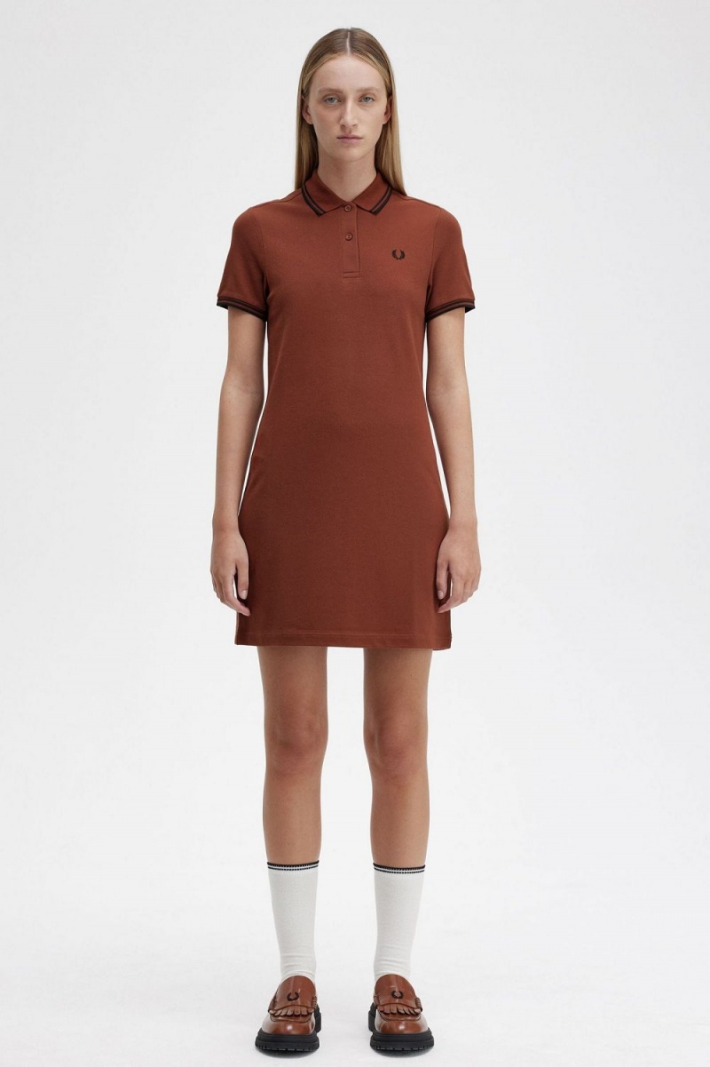 Fred Perry Twin Tipped Shirt Women\'s Dress Whisky Brown Black | VWRLH6189