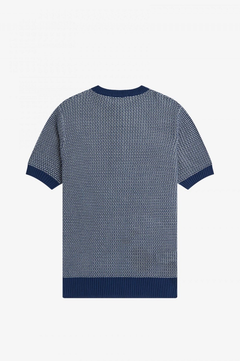 Fred Perry Two Colour Texture Knit Men's Shirt French Navy | EXSBO6342