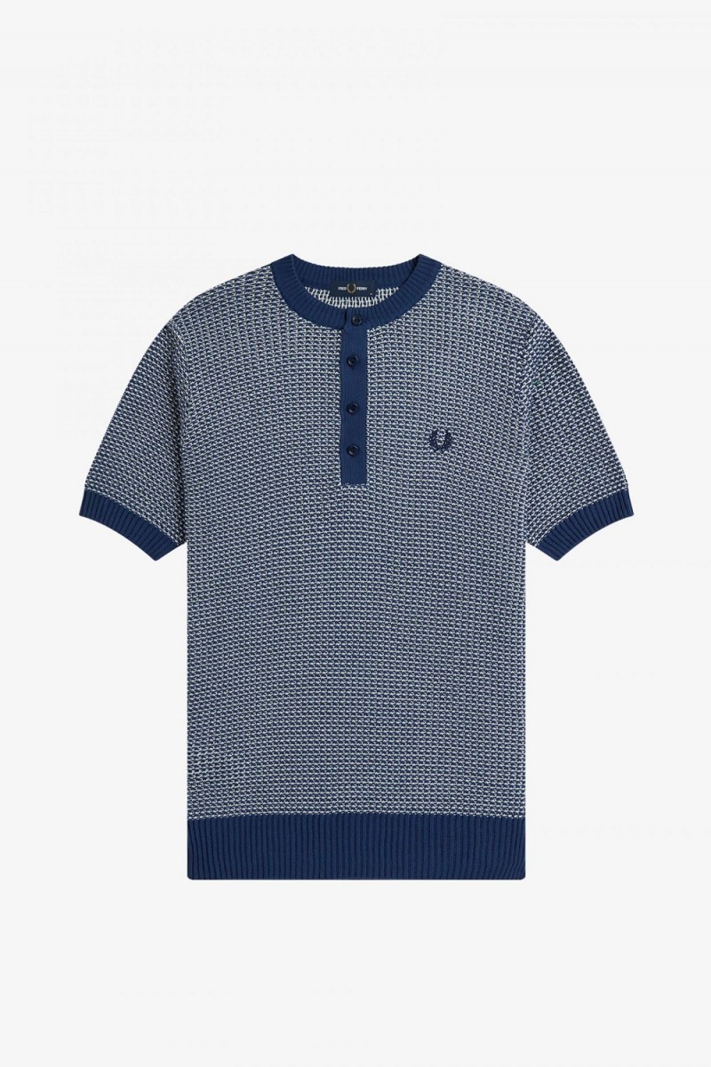 Fred Perry Two Colour Texture Knit Men\'s Shirt French Navy | EXSBO6342