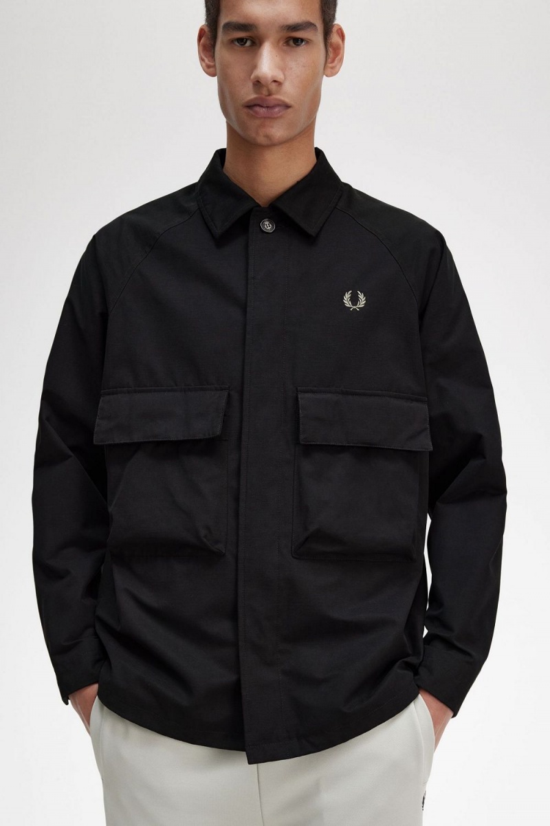 Fred Perry Utility Men's Shirt Black | QOGWA5194