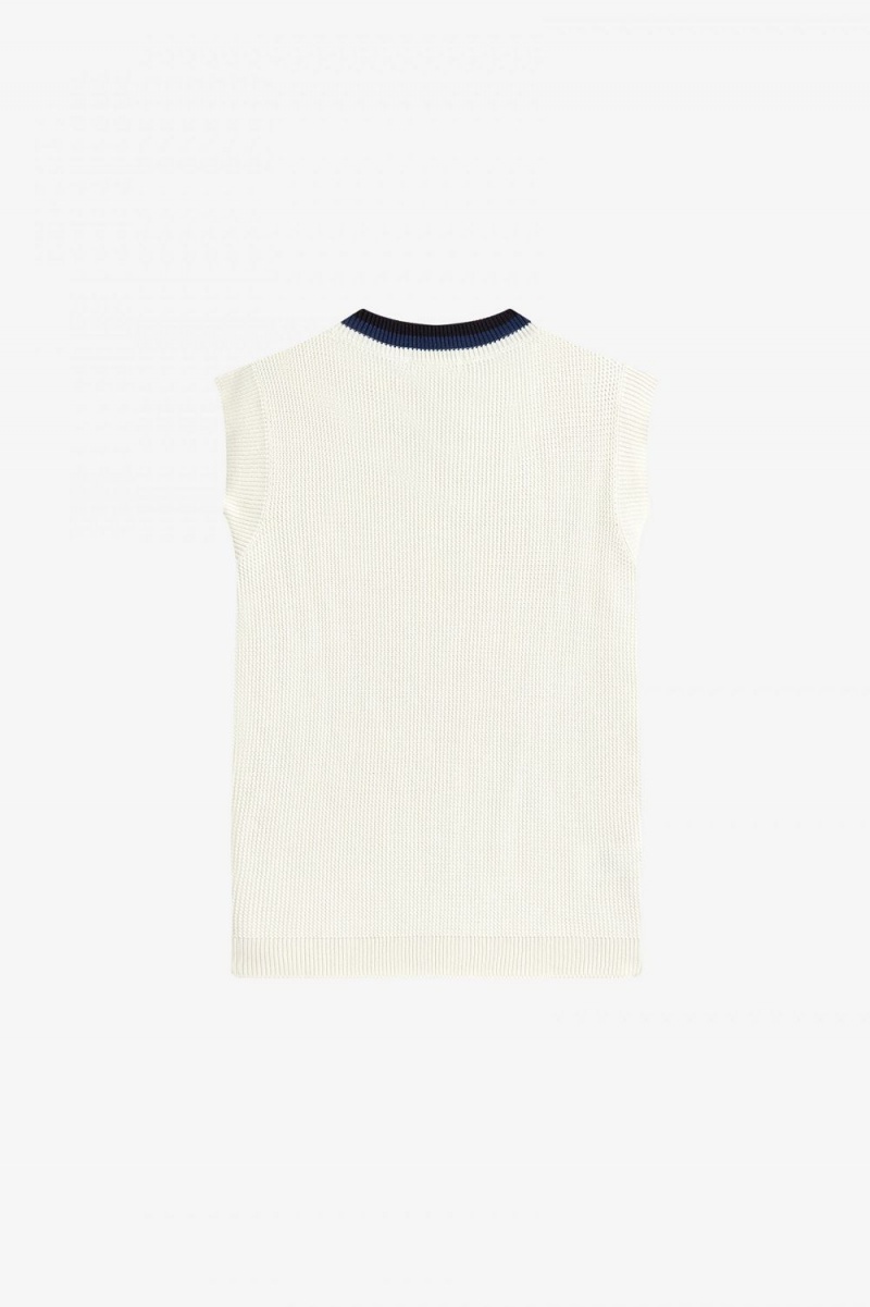 Fred Perry V-Neck Knitted Men's Tanks Beige | RTXLO0615