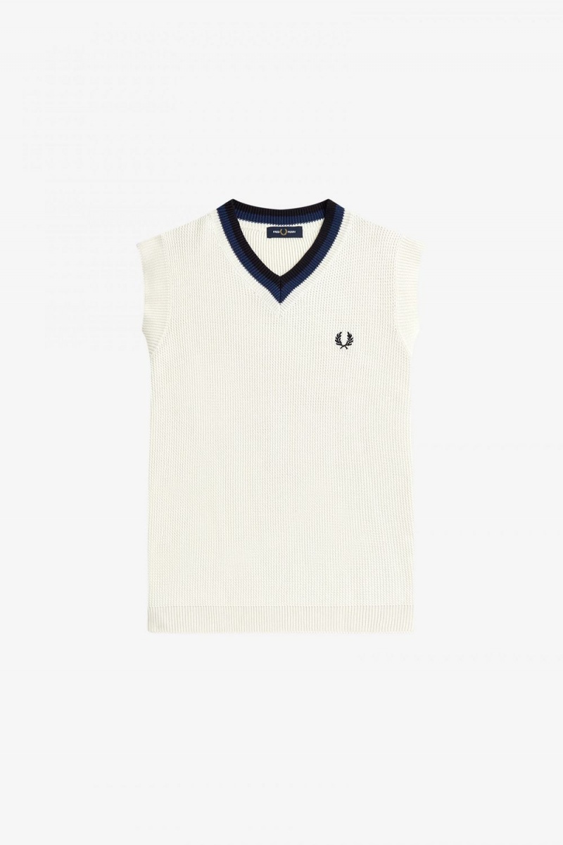 Fred Perry V-Neck Knitted Men\'s Tanks Beige | RTXLO0615