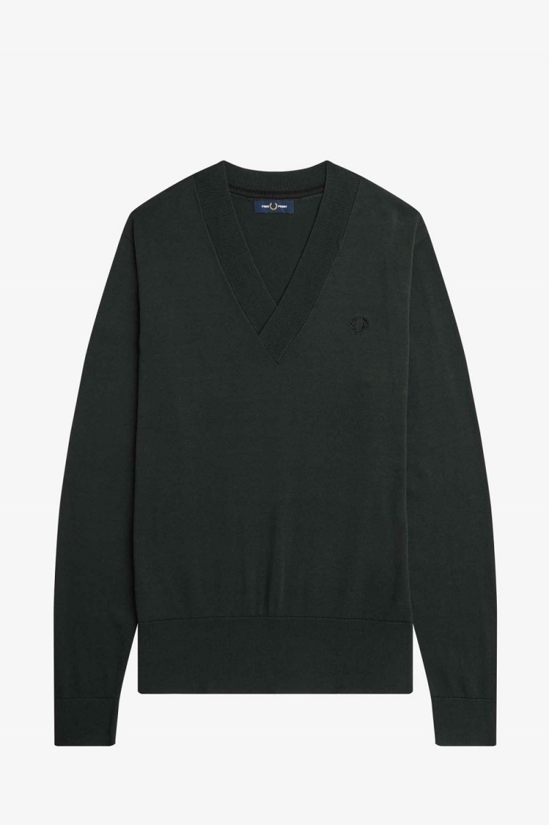 Fred Perry V-Neck Men's Jumper Night Green | CMYXI4375