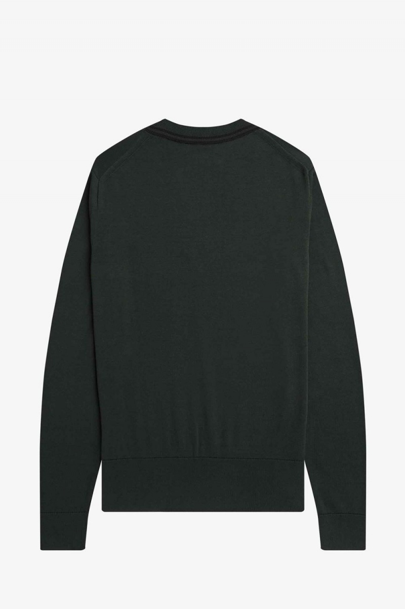 Fred Perry V-Neck Men's Jumper Night Green | CMYXI4375