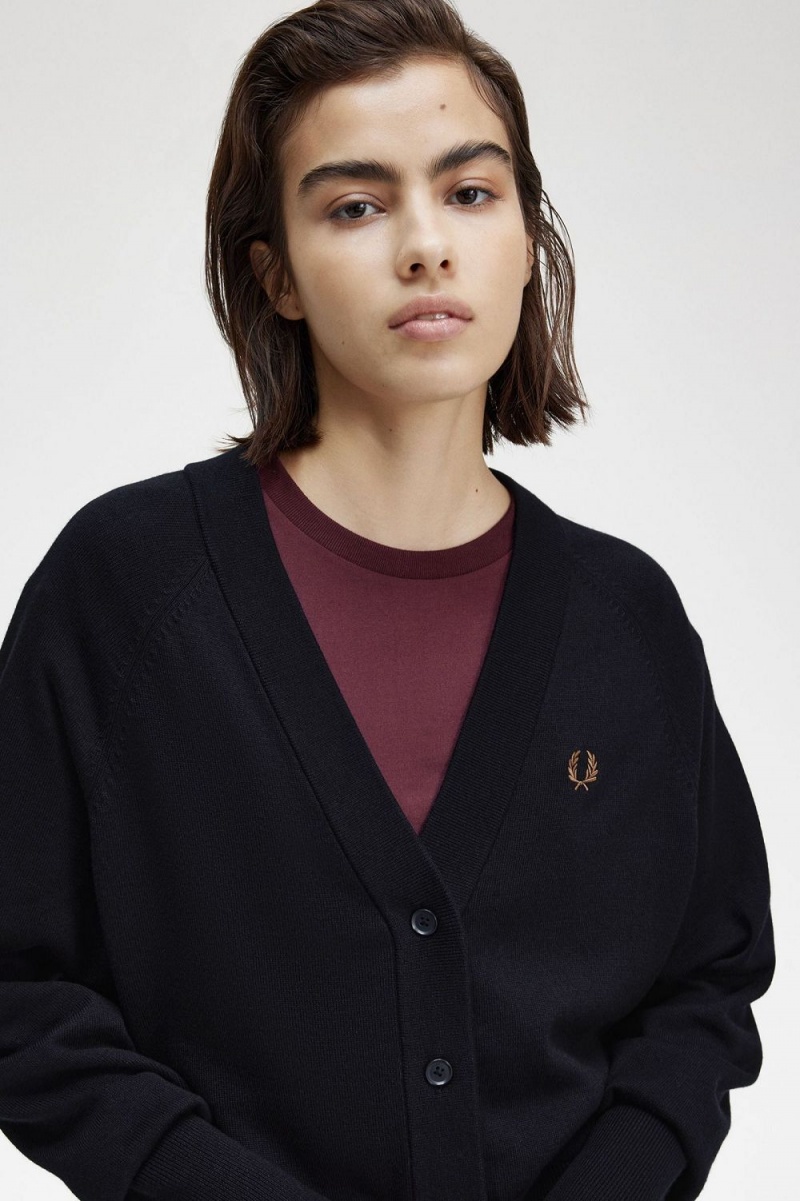 Fred Perry V-Neck Women's Cardigan Navy | NATYV3458