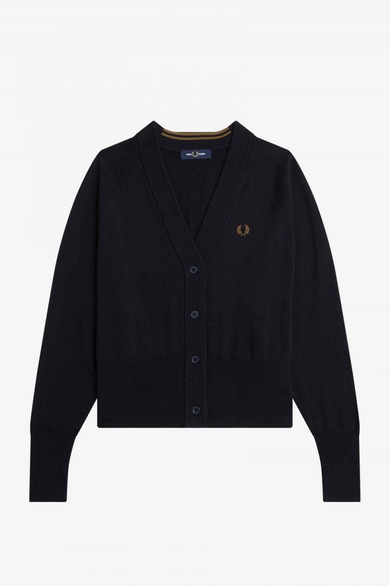 Fred Perry V-Neck Women's Cardigan Navy | NATYV3458