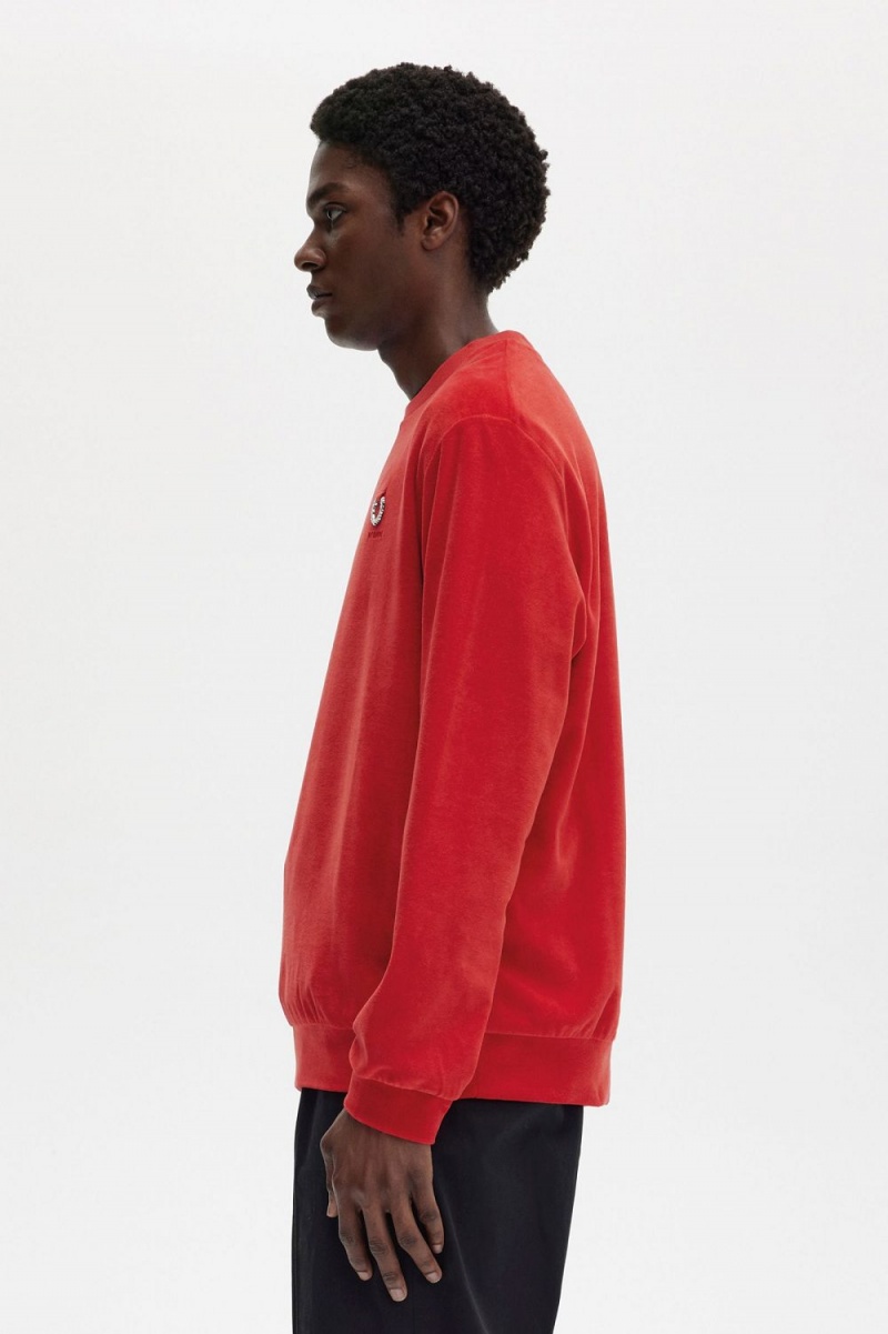 Fred Perry Velour Men's Sweatshirts Red | HAZRX6748