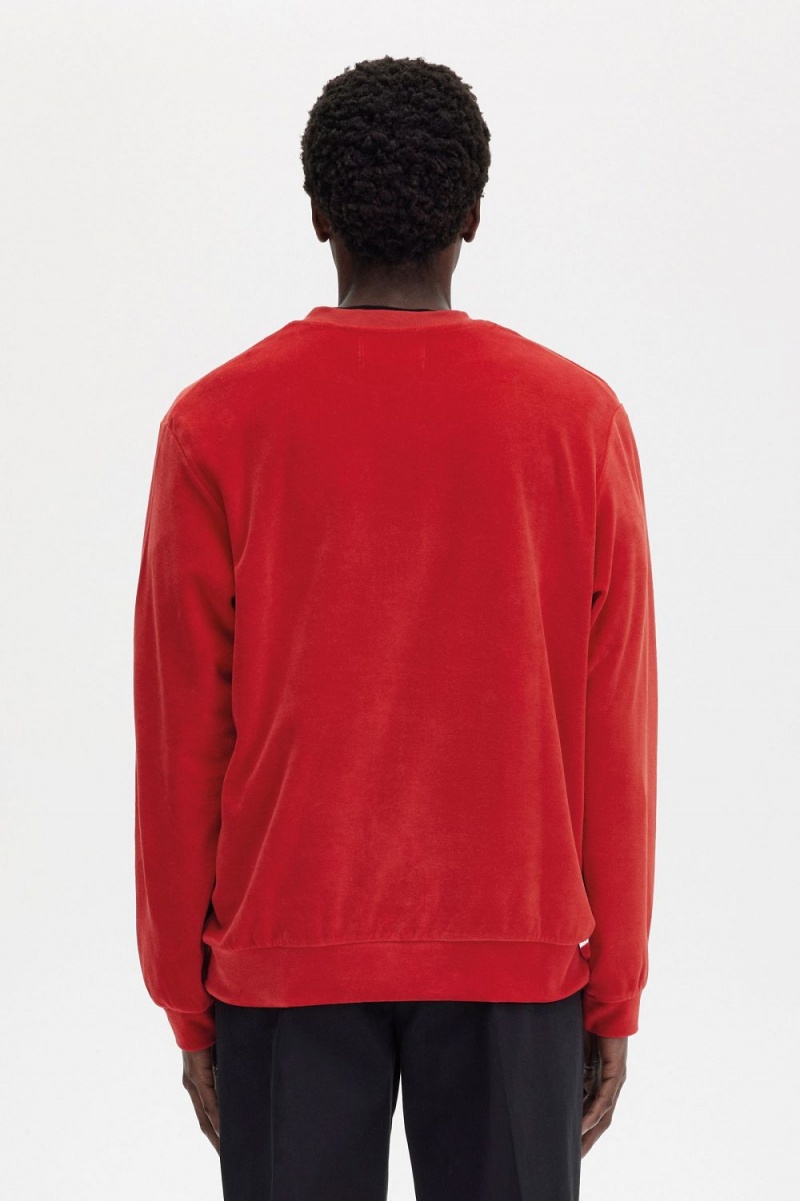 Fred Perry Velour Men's Sweatshirts Red | HAZRX6748