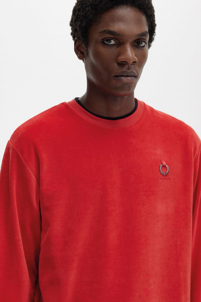 Fred Perry Velour Men's Sweatshirts Red | HAZRX6748