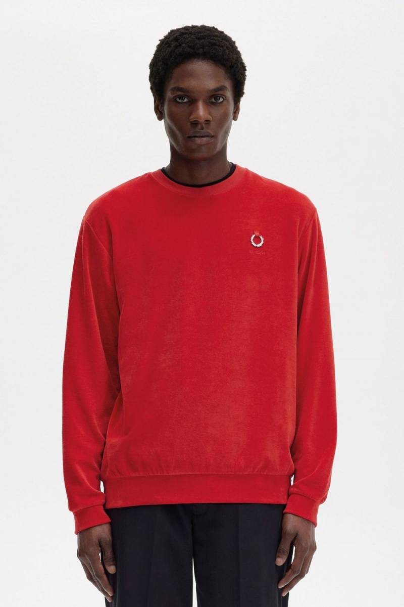 Fred Perry Velour Men\'s Sweatshirts Red | HAZRX6748