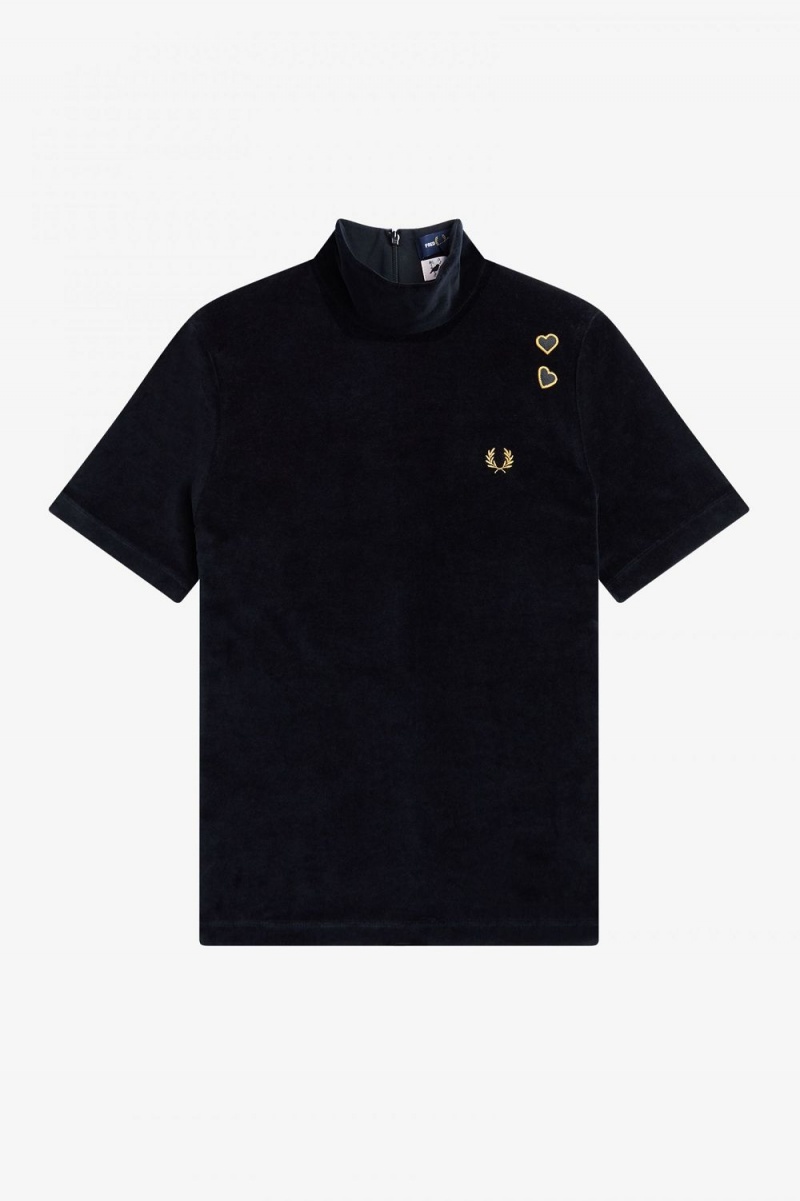 Fred Perry Velour Women's T-Shirt Black | ZUDVG1047