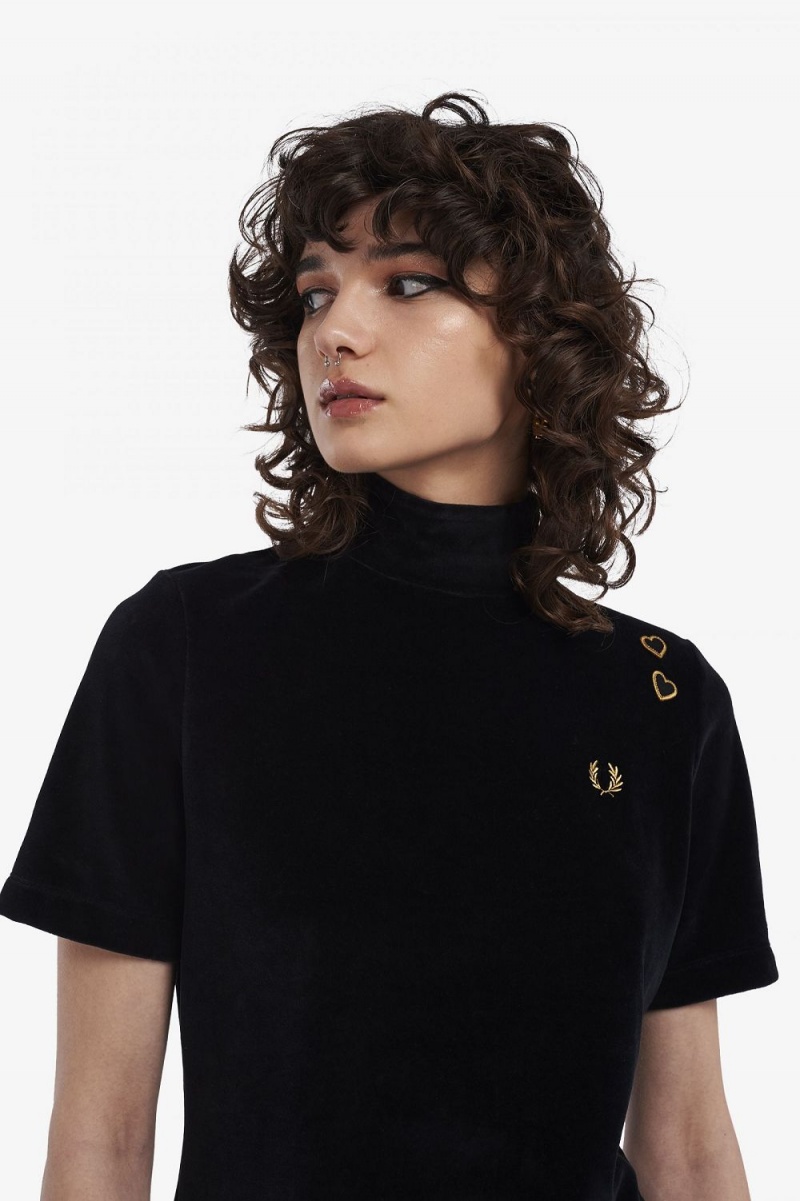 Fred Perry Velour Women's T-Shirt Black | ZUDVG1047