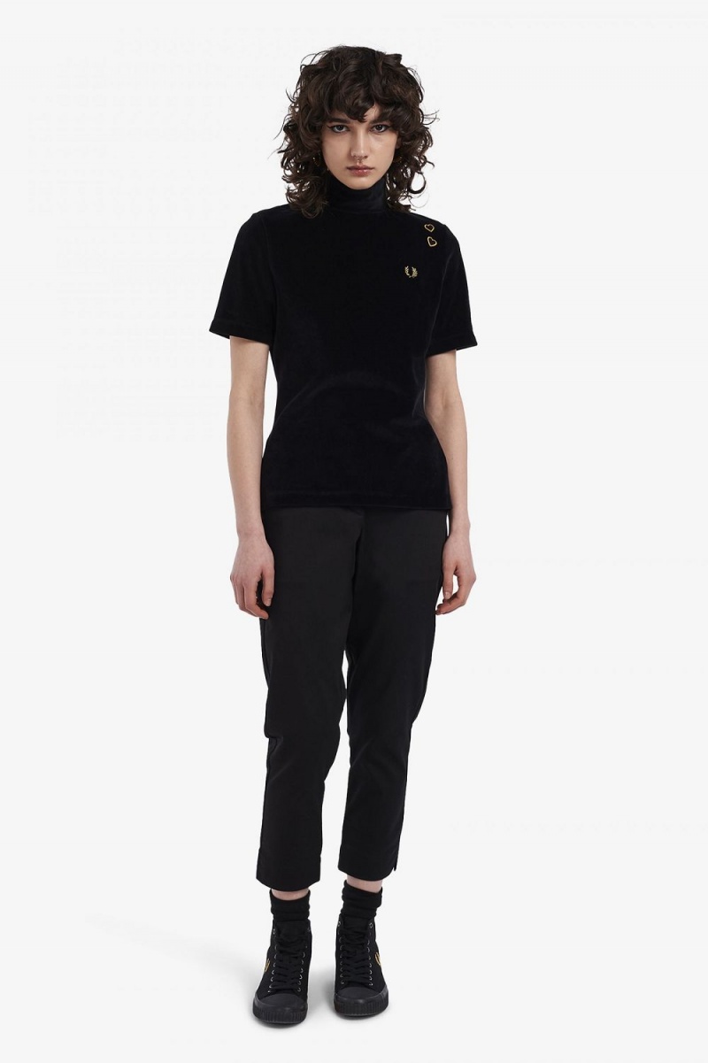 Fred Perry Velour Women's T-Shirt Black | ZUDVG1047