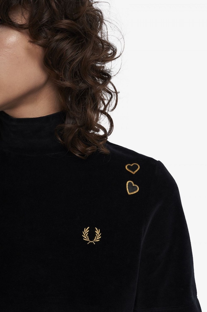 Fred Perry Velour Women's T-Shirt Black | ZUDVG1047