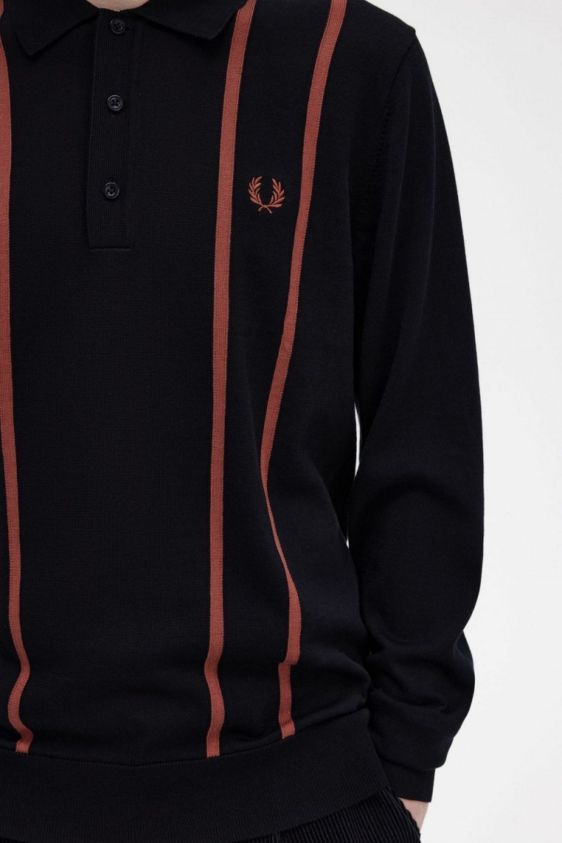 Fred Perry Vertical Stripe Knitted Men's Shirt Black | GJTCI4875