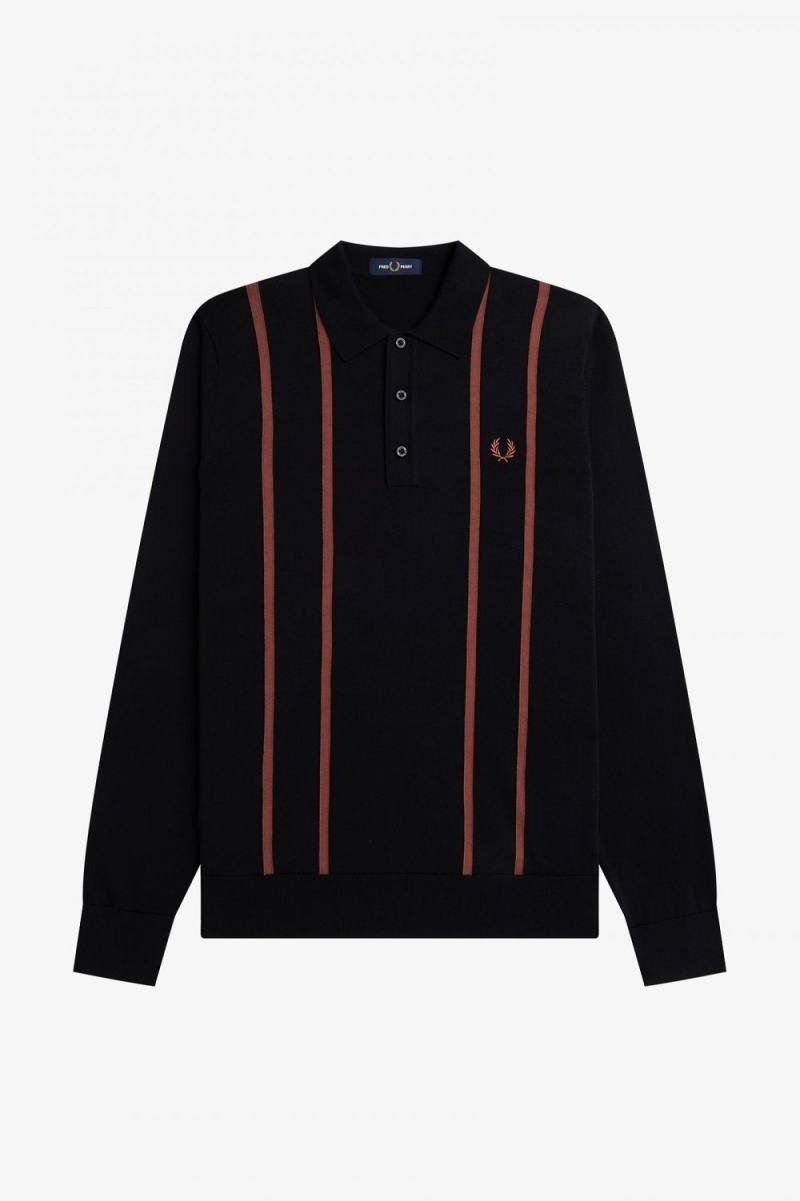 Fred Perry Vertical Stripe Knitted Men's Shirt Black | GJTCI4875