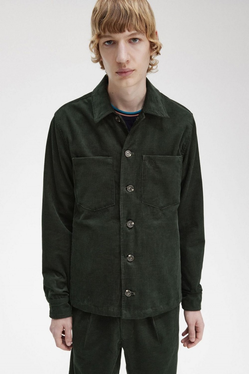 Fred Perry Waffle Cord Men's Shirt Night Green | BQHDI7094