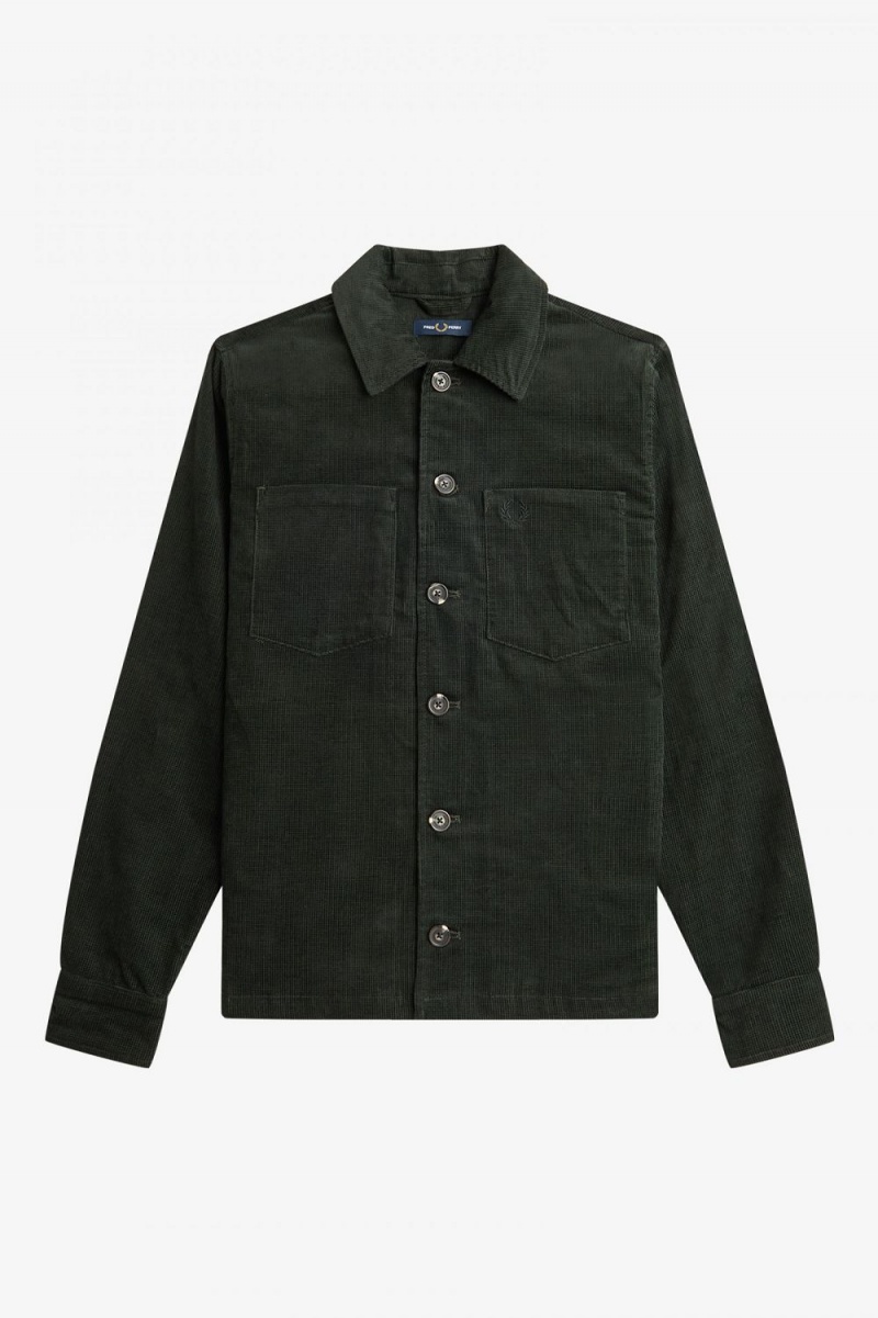 Fred Perry Waffle Cord Men's Shirt Night Green | BQHDI7094