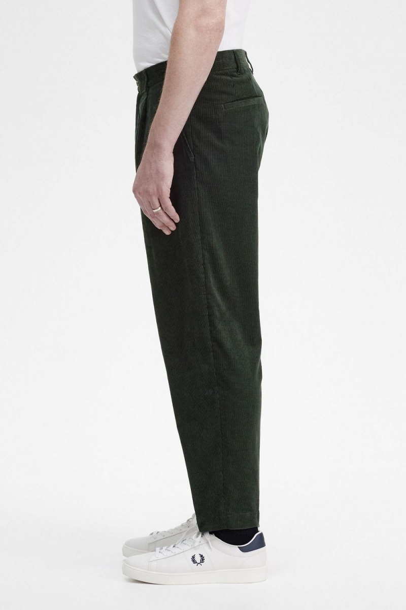 Fred Perry Waffle Cord Tapered Men's Pants Night Green | WKZAX1365