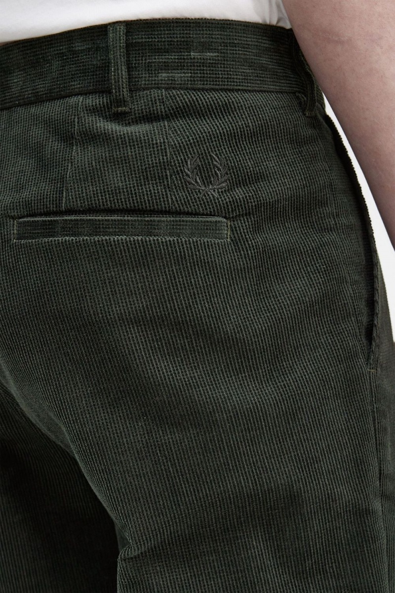 Fred Perry Waffle Cord Tapered Men's Pants Night Green | WKZAX1365