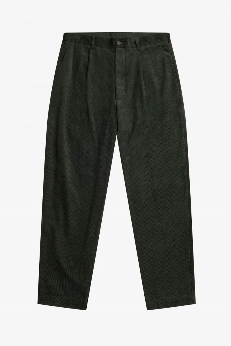 Fred Perry Waffle Cord Tapered Men's Pants Night Green | WKZAX1365