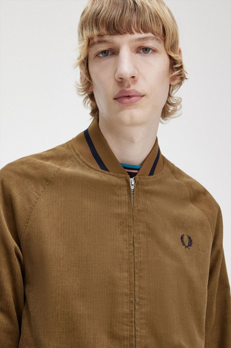 Fred Perry Waffle Cord Tennis Bomber Men's Jackets Brown | ZISML2863