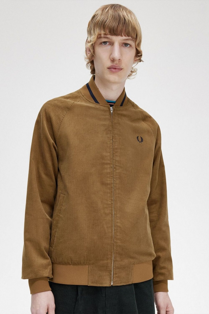 Fred Perry Waffle Cord Tennis Bomber Men's Jackets Brown | ZISML2863